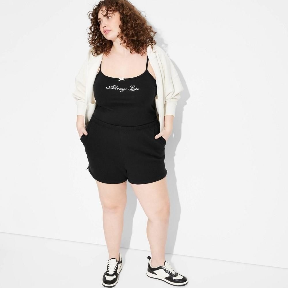 Women's Mid-Rise Fleece Pull-on Shorts - Wild Fable™ Black 3X Elastic Waist